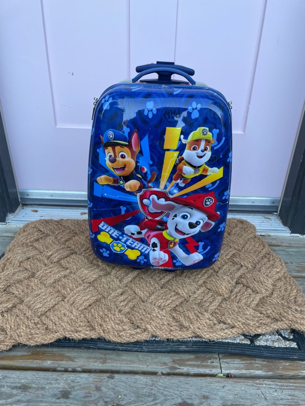 Paw Patrol Blue Kids Hard Shell Rolling Suitcase with Red & Yellow Accents